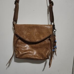 The Sak Brown Embossed Brown Leather Crossbody Bag